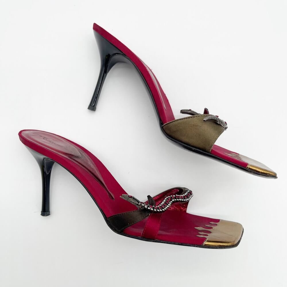 Giuseppe Zanotti Vicini Vintage Crystal Snake Red Gold Square Toe Mules IT 38 - Picture 4 of 11